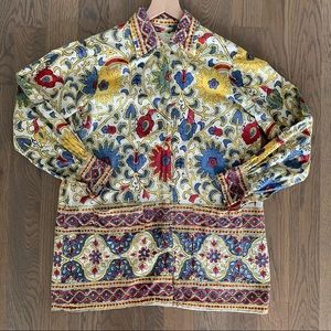 Vintage Hand Made for Karavan Block Printed Long Sleeve Cotton Top Size Medium